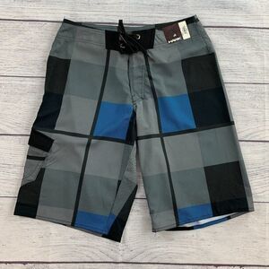 Tony Hawk Board Shorts sz 30 Men's Gray Blue Pattern Lower Pocket New NWT
